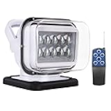 LED Spotlight for Truck,Remote LED Search Light Auto-Reset 360 Rotating Boat Spot Light for Marine Offroad Pickup SUV UTV Hunting Go Outdoor,6 Strong Magnets 50W 5000lm 12V 24V (White)