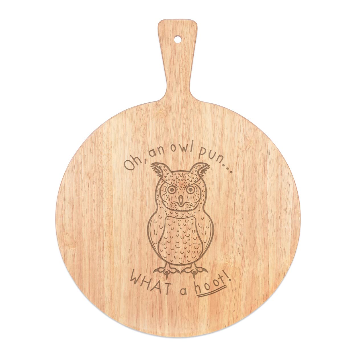Plateau de service pizza rond 45x34cm planche bois avec poignée Oh An Chouette