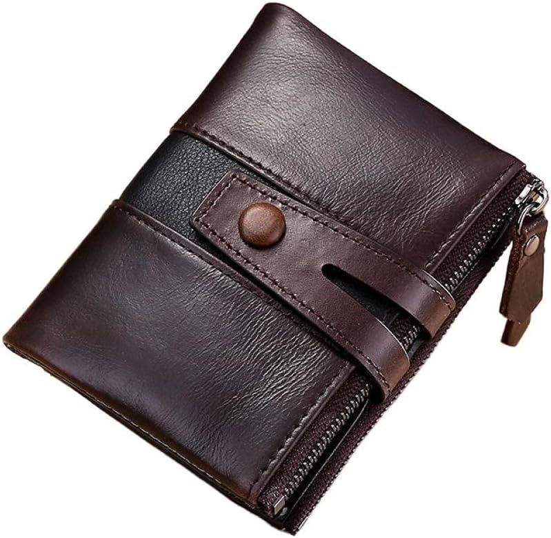 AtEEco 財布牛革ショート盗難防止ブラシブロッキングクレジットカードホルダー小銭入れ (Color : Dark Brown)