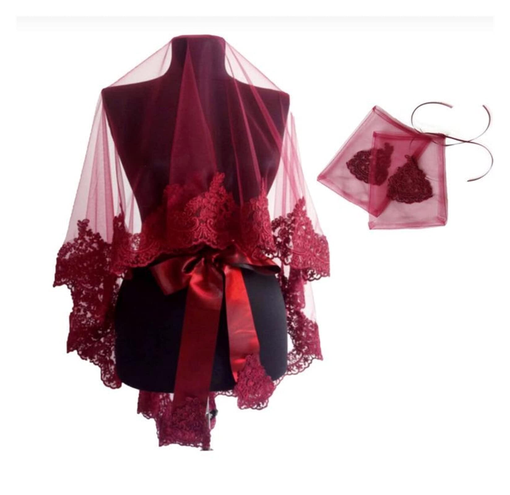 Brautschleier-Set, Hochzeit, Hochzeit, Hochzeit, Hochzeit, Henna, Nacht, Accessoire, elegante Spitze, Guipurered Farbe Frauen (Farbe: Innenrahmen 5 x 6,5 cm, Artikellänge: 120 cm)