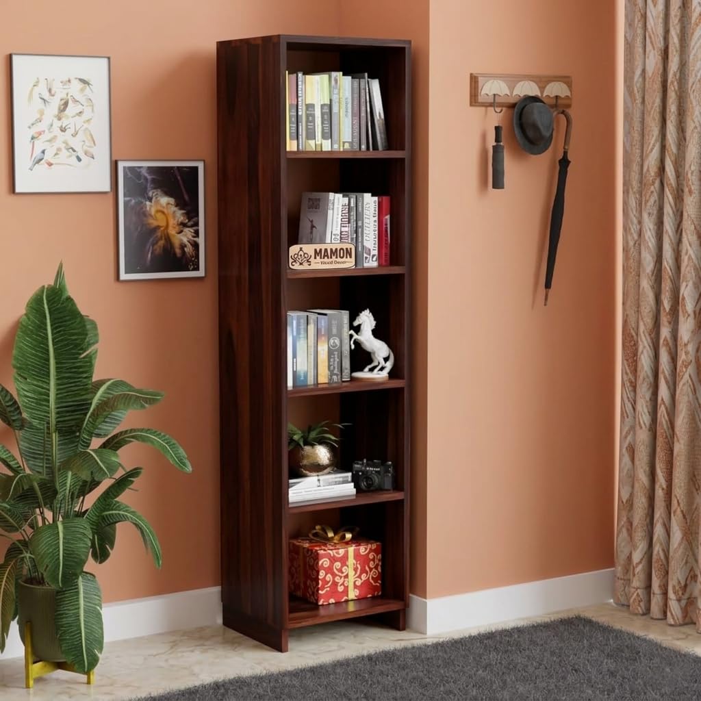 Sheesham Wood Multipurpose Book Shelf for Home&Library Areas, Showcase Book Rack Solid Wood Open Book Shelf (Walnut)-image-5