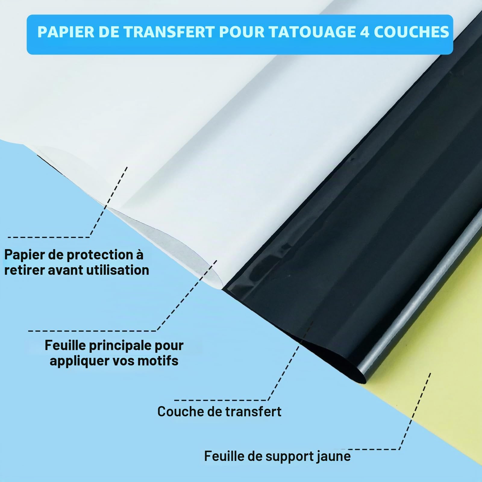 100 Feuilles Papier de Transfert de Tatouage, A4 Papier Thermique Papier, Transfert de Tatouage pour Imprimante