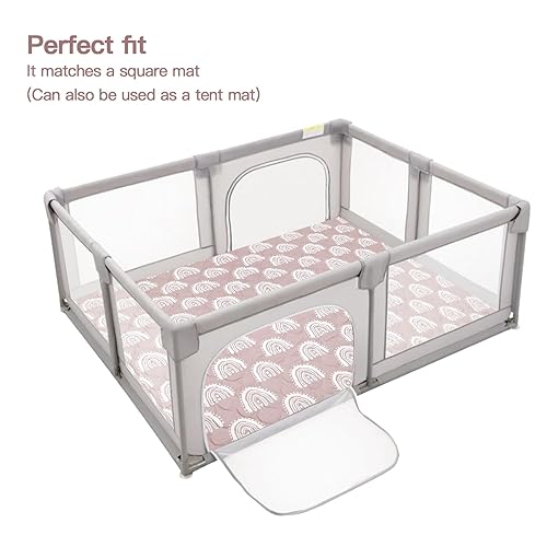 Miniatura 4 de Tapete de juego bohemio arcoíris de 71 x 59 pulgadas, tapete grande de palypen de una pieza, tapete grueso para gatear, tapete antideslizante para