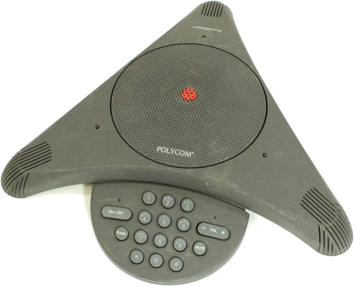 Top-desann view of Polycom SoundStation showing keypad and speaker