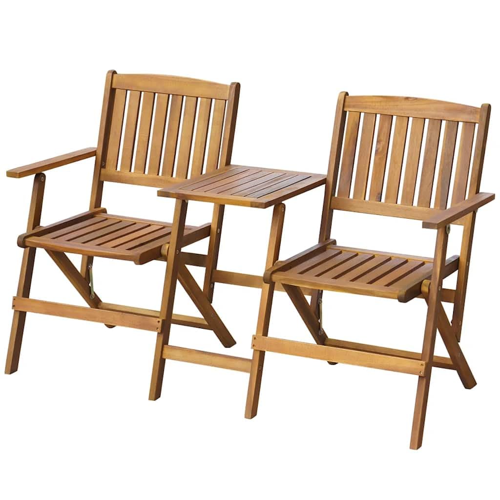 SYDE Banco Plegable Exterior con Mesa, Madera Acacia 140 cm | Para 2 Personas, Reposabrazos, Resistente a la Intemperie, Ideal Jardín y Terraza