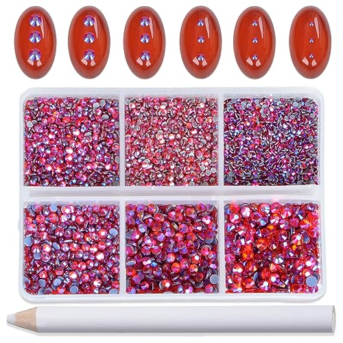 Image of Bymitel Hotfix Crystal Rhinestones Round Gems for Crafts,Mixed 6 Sizes with Wax Pencil Kit, Siam AB1.3-3.2mm(SS3-SS12 /8000pcs)