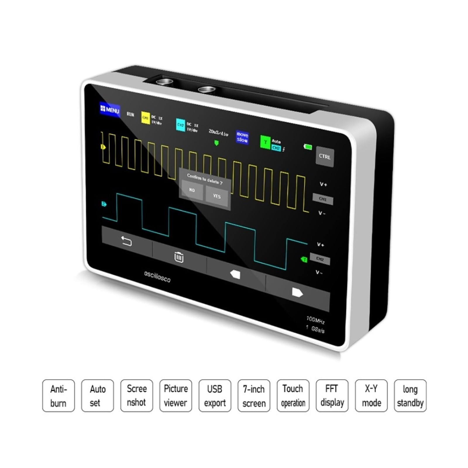 Oscilloscopio digitale 1013D Digital Tablet Oscilloscopio Dual Channel 100M Larghezza di banda 1GS Frequenza di campionamento Capacitivo Touch Screen + Gesti(1013D)