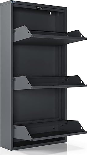 Vista 106 de Gabinete de zapatos de metal de 5 niveles con tapa, organizador de almacenamiento de zapatos duradero para entrada, armario de estante de zapatos