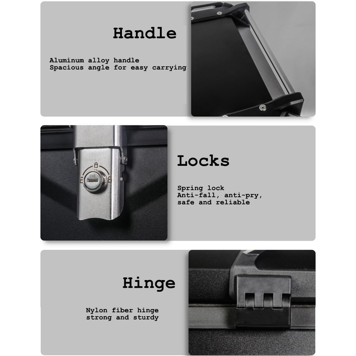 Yidechon Motorcycle Top Case, Aluminum Motorcycle Trunk Waterproof Motorcycle Top Box 28L 36L 45L 55L 65L 80L 100L, Motorcycle Trunk Tour Tail Box with Security Lock (Color : Black, Size : 100L)