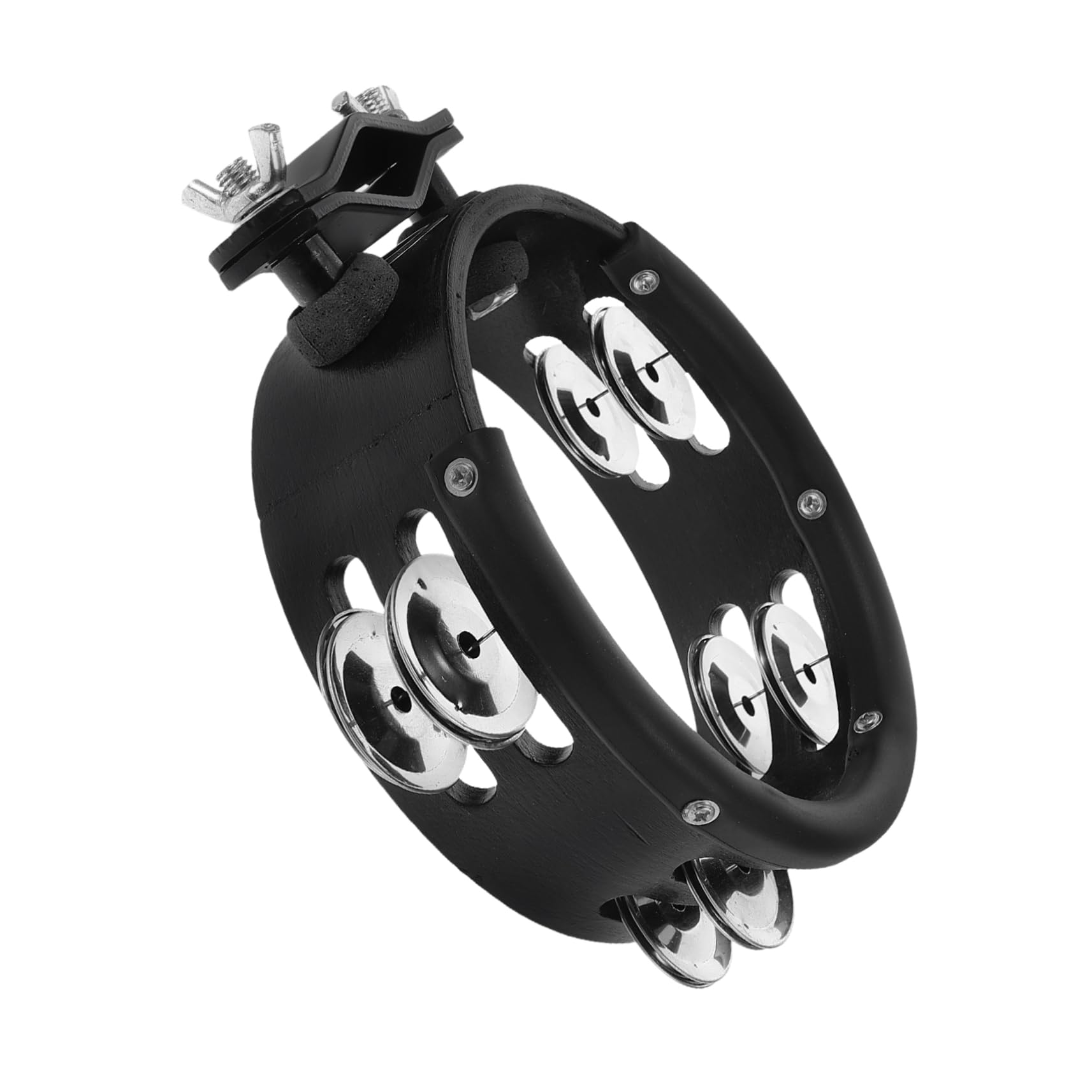 BESPORTBLE Tambourine Musical Instruments Drum Hihat Supplies Metal and Wood Hand Bell Drum Mount Accessory