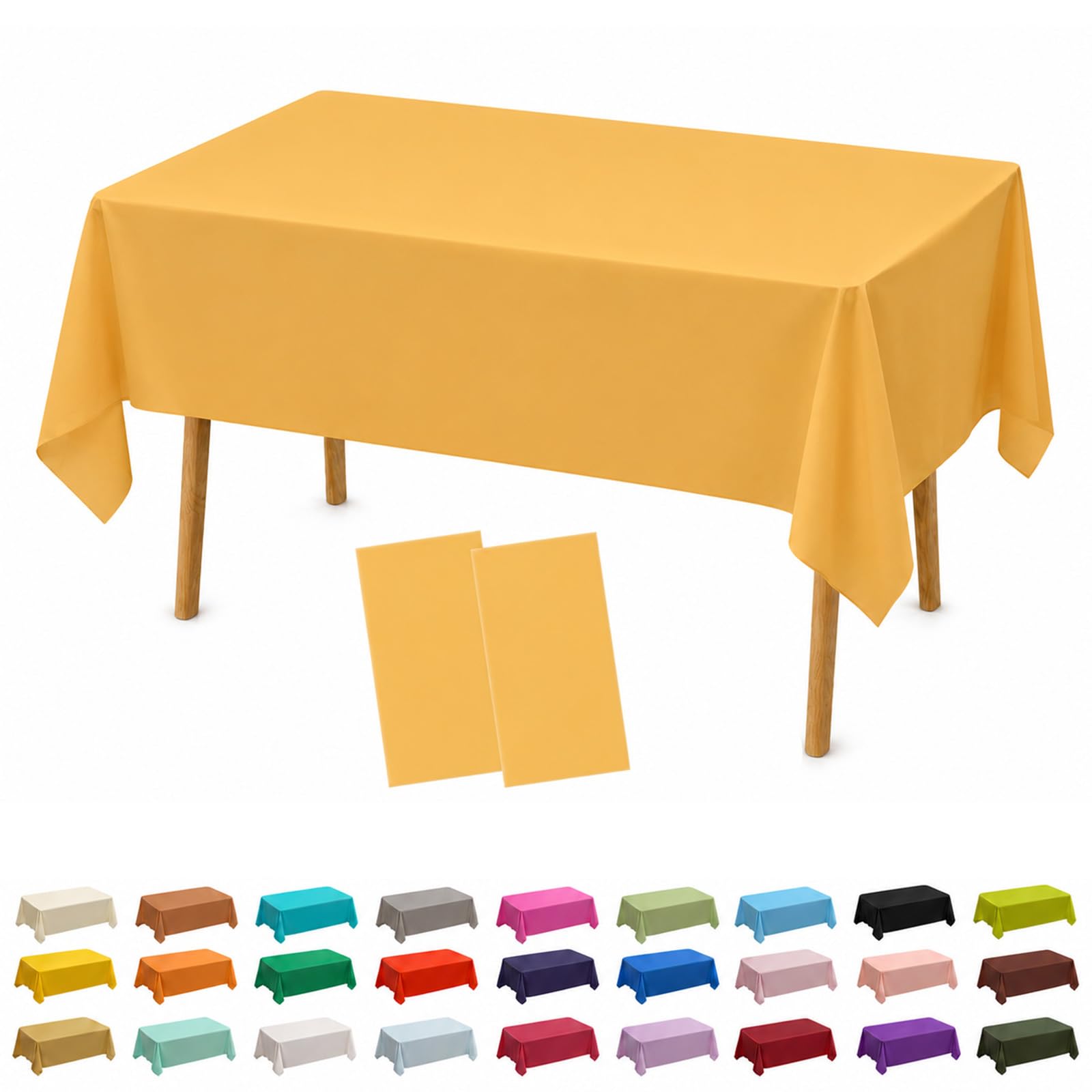 AURALIN 2 Pack Tablecloths 137x274cm Solid Colour Heavy Duty Wipe Clean Table Covers for Parties Waterproof & Oilproof PEVA Table Cloth for Weddings Picnics Banquets and Daily Dining (MacaronYellow)