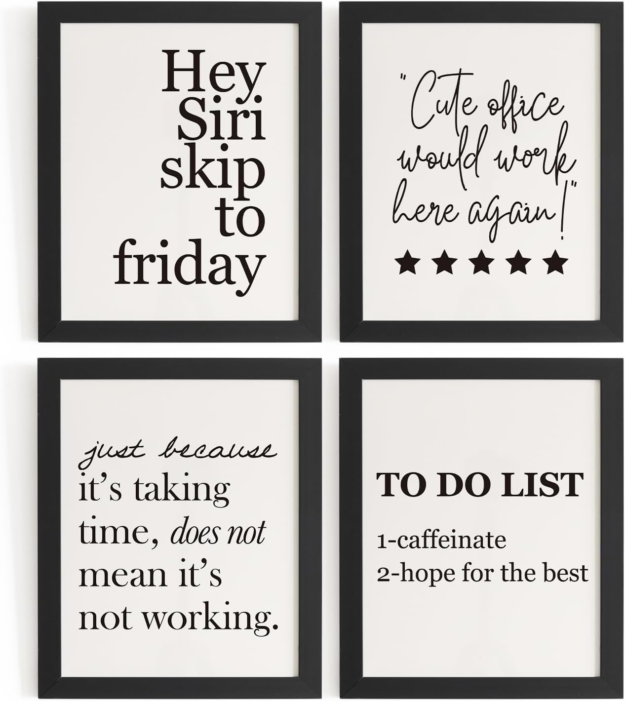 DSHFG Motivational Inspirational Office Wall Art Decor Prints Set of 4, Black Motivational Wall Decor Trendy Retro Posters for Office Home Decor, 8x10 Unframed