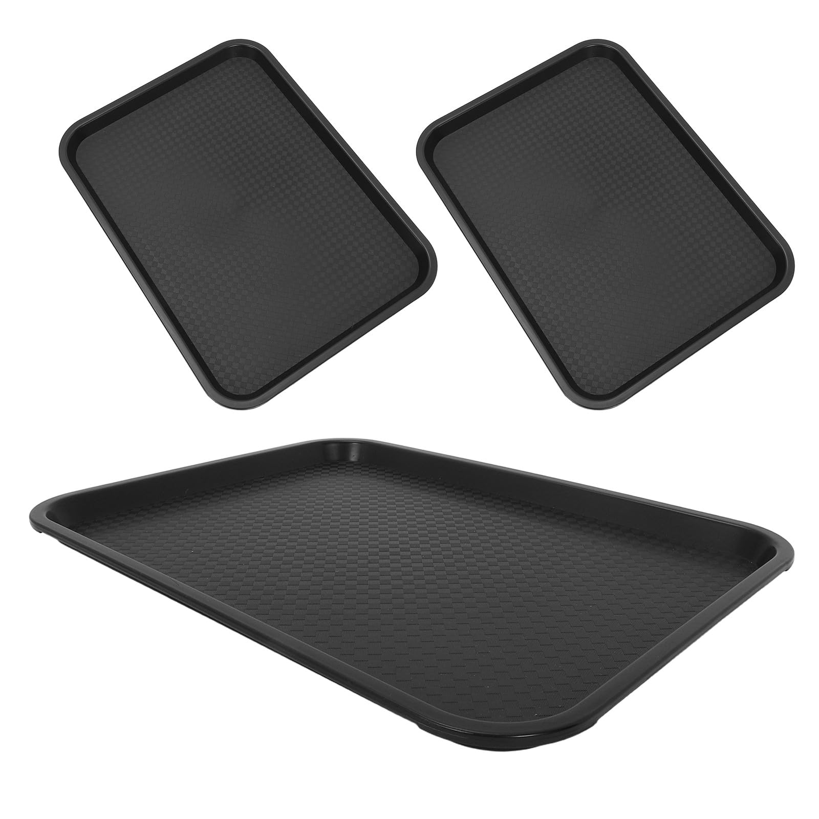 Zerodeko Lot de 3 Plateaux de Restauration Rapide en Plastique Noir, Plats de Service rectangulaires pour cafétéria, Assiettes légères de 41,4 x 30,5 cm (16,3 x 12 Pouces) pour employés,