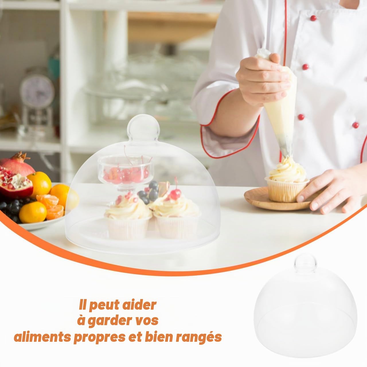 DOITOOL Cloche ronde en verre transparent pour gâteau 21 x 21 cm