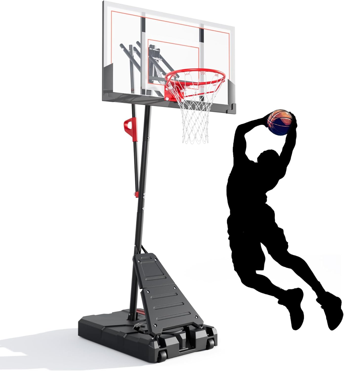Portable Basketball Hoop, 4.9-10FT Adjustable Basketball Goal System, 44 Inch Outdoor Basketball Hoop for Backyard, Driveway, Court