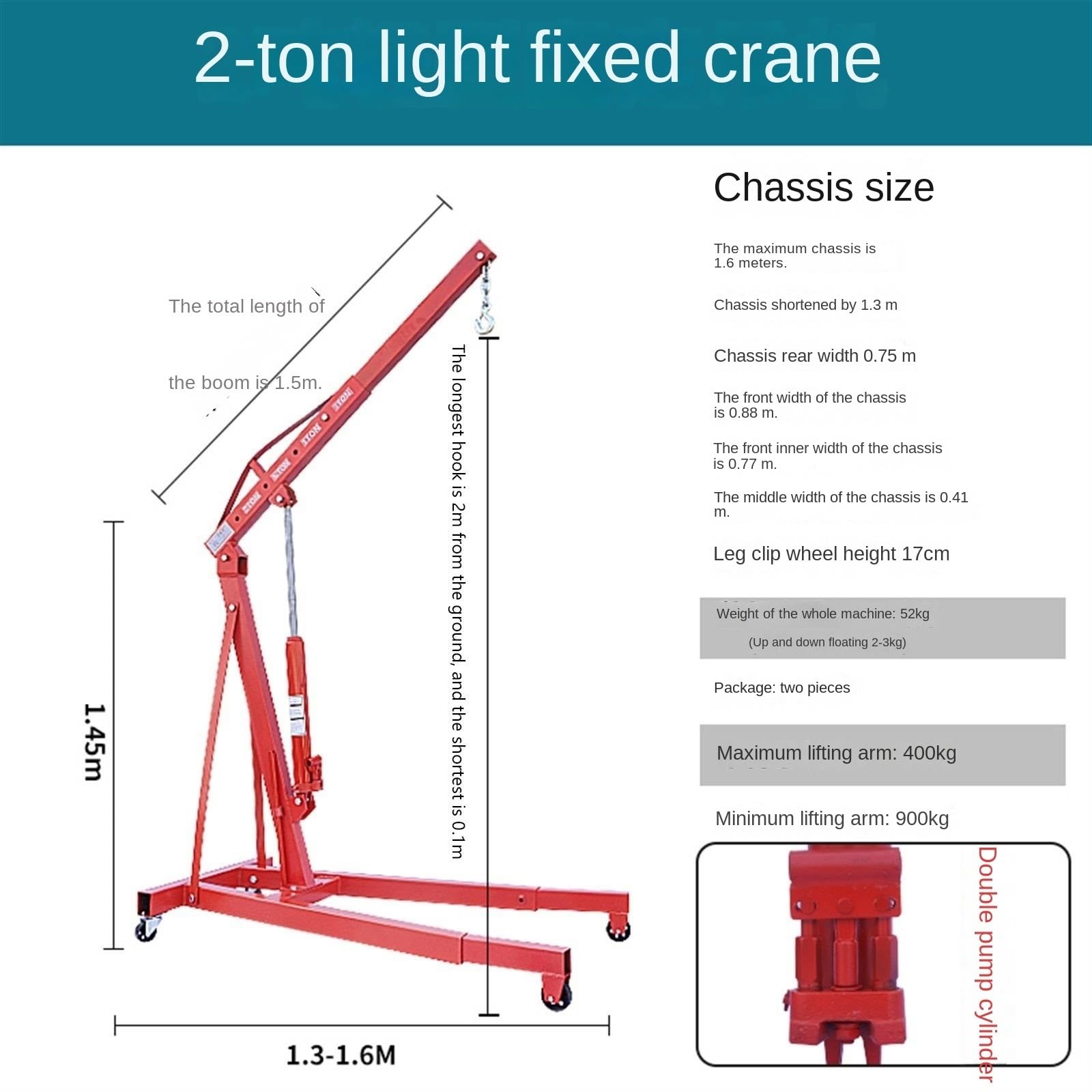 icVantA Hydraulic Mobile Hoisting Crane, Engine Maintenance Crane Small Crane, 2 Tons 3T Engine Hanger (Color : 3T Heavy Fixed 2pump) (3t Heavy Fixed 2pump)