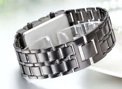 Miniatura 3 de Gosasa Reloj de acero inoxidable estilo lava para hombre, reloj digital LED rojo, azul, negro, reloj de pulsera