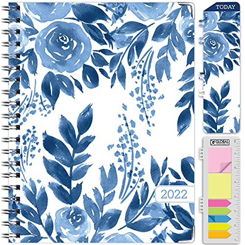 Global Printed Products HARDCOVER 2022 Planner: (November 2022 Through December 2022) 8.5 x11 Daily Weekly Monthly Planner Yearly Agenda. Bookmark, Pocket Folder and Sticky Note Set (Blue Bloom)