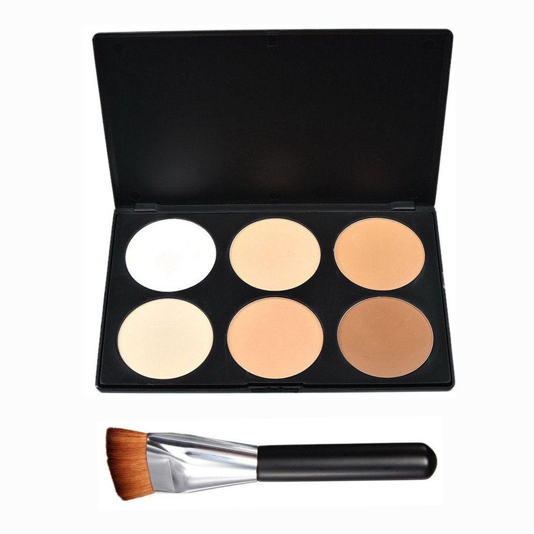 6 Colour Highlighting and Contouring Palette Contour Kit With Flat Makeup Foundation Brush