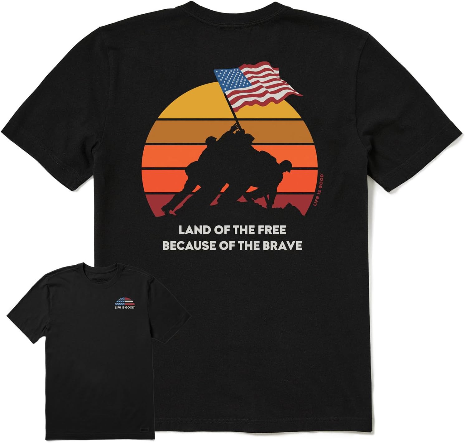 Life is Good. Men's Clean Iwo Jima Crusher-LITE Tee, Jet Black (US, Alpha, Large, Regular, Regular, Jet Black)