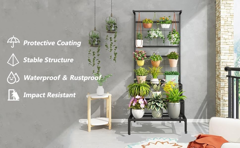 Image of 4 Tier Metal Plant Stand for Indoor & Outdoor Plants, Flower Pot Rack Stand ,Plant Stand For Home Decor Flower Pot Stand for Balcony & Living Room (Black)