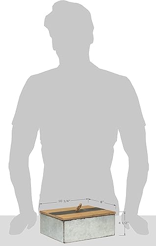 Miniatura 6 de Red Co. Caja de almacenamiento decorativa de metal galvanizado rústico de 10.25" x 8" con tapa de madera