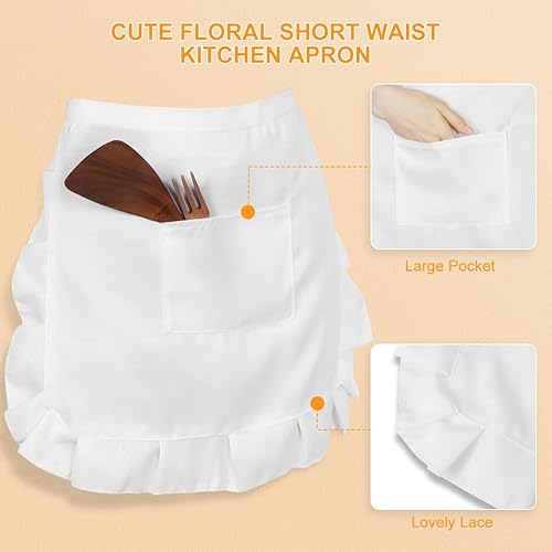 Miniatura 8 de Ciieeo Bonito delantal de cintura corta, bonito delantal de cintura retro blanco con volantes para mujer, disfraz de sirvienta de media cintura con