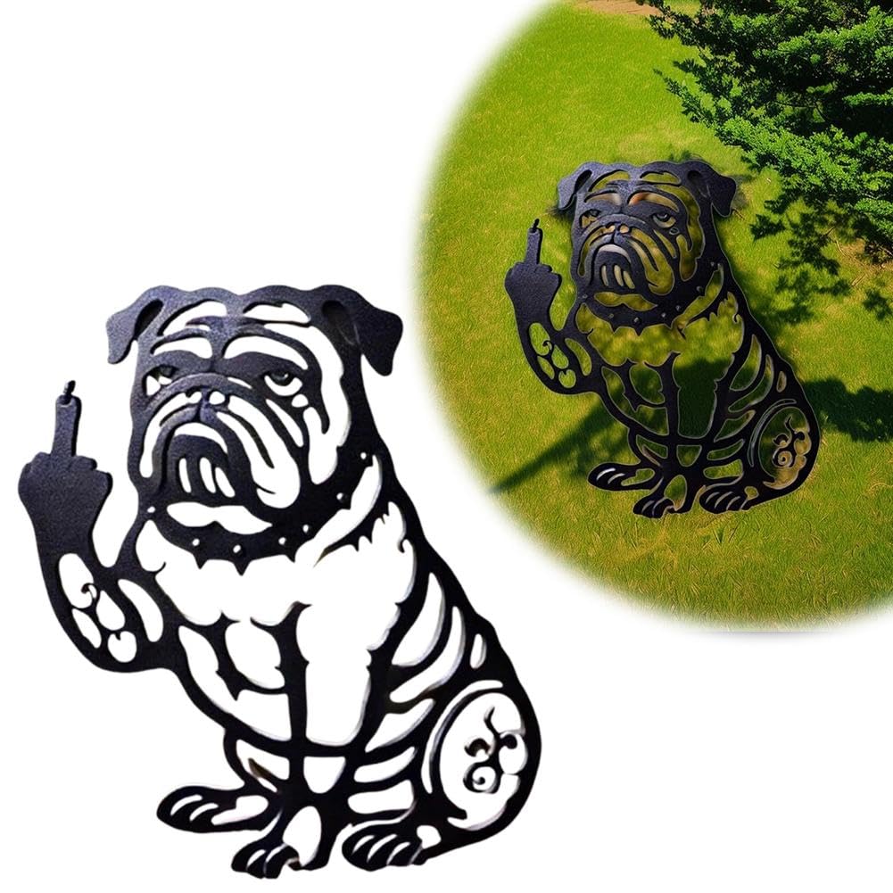Décoration Jardin Métal Bouledogue Français - Silhouette Noire, 25x30 Cm, Piquet à Planter | Humoristique, Résistant Aux Intempéries