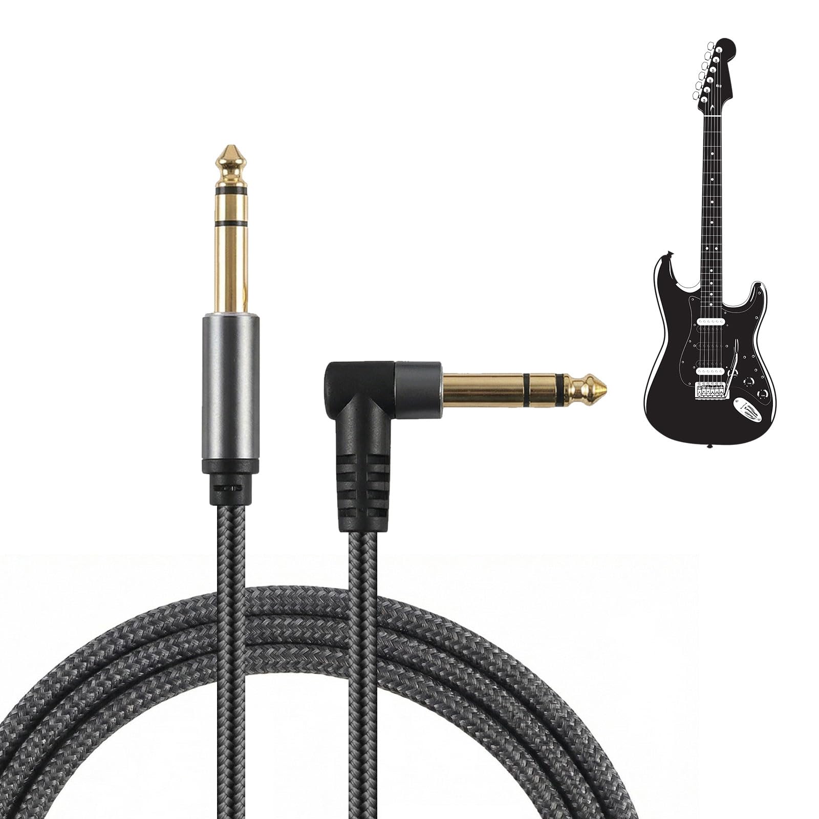 3m Câble Jack de Guitare électrique 6,35 mm, Câble d’Instrument Jack Coudé vers Jack pour Guitare Électrique, Basse, Batterie, Pédales, Amplificateurs, Mixeurs, Tuner, Haut-Parleurs