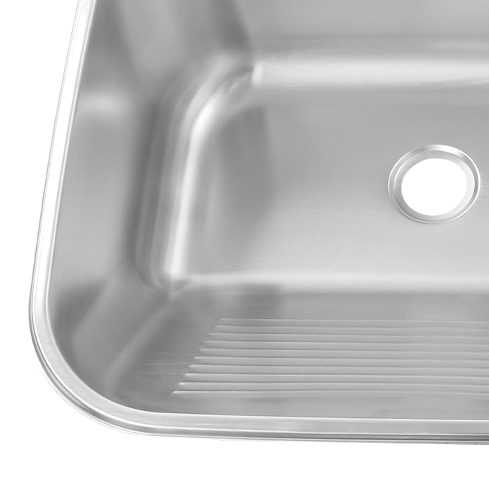Lavabo con beccuccio in acciaio inox, con rubinetto, lavello autoportante | Grande vasca con fondo fonoassorbente e scarico inclinato per un comodo lavaggio e uno svuotamento rapido