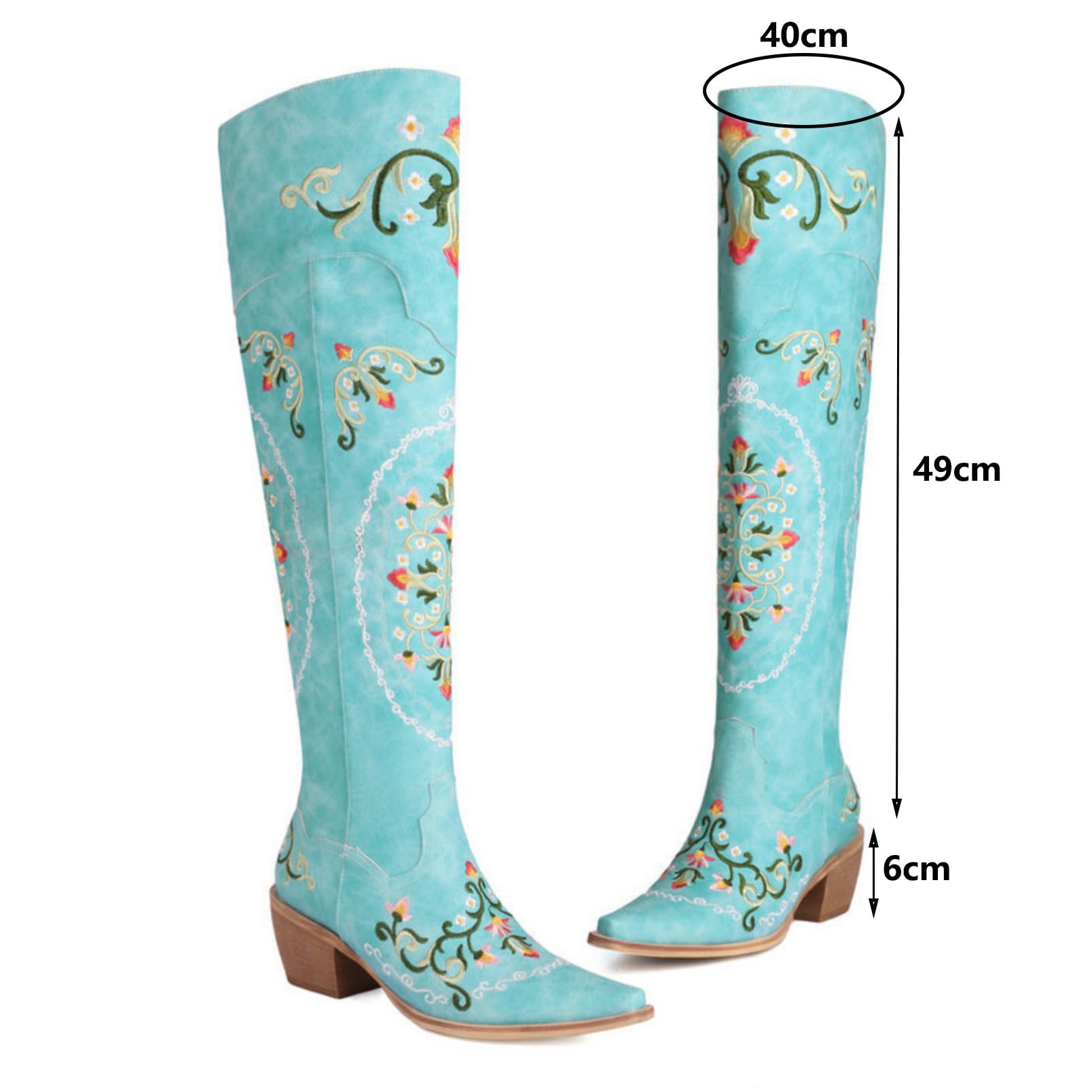 Generico Stivali Cowboy Donna Ricamati a Gambale Largo, Design Senza Lacci per Stile Country