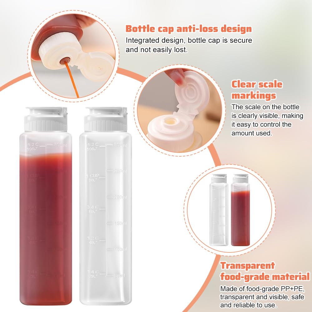 INHEMI 4 Bouteille à Sauce, 250ml Squeeze Bouteille à Condiments, Bouteille à Sauce Plastique