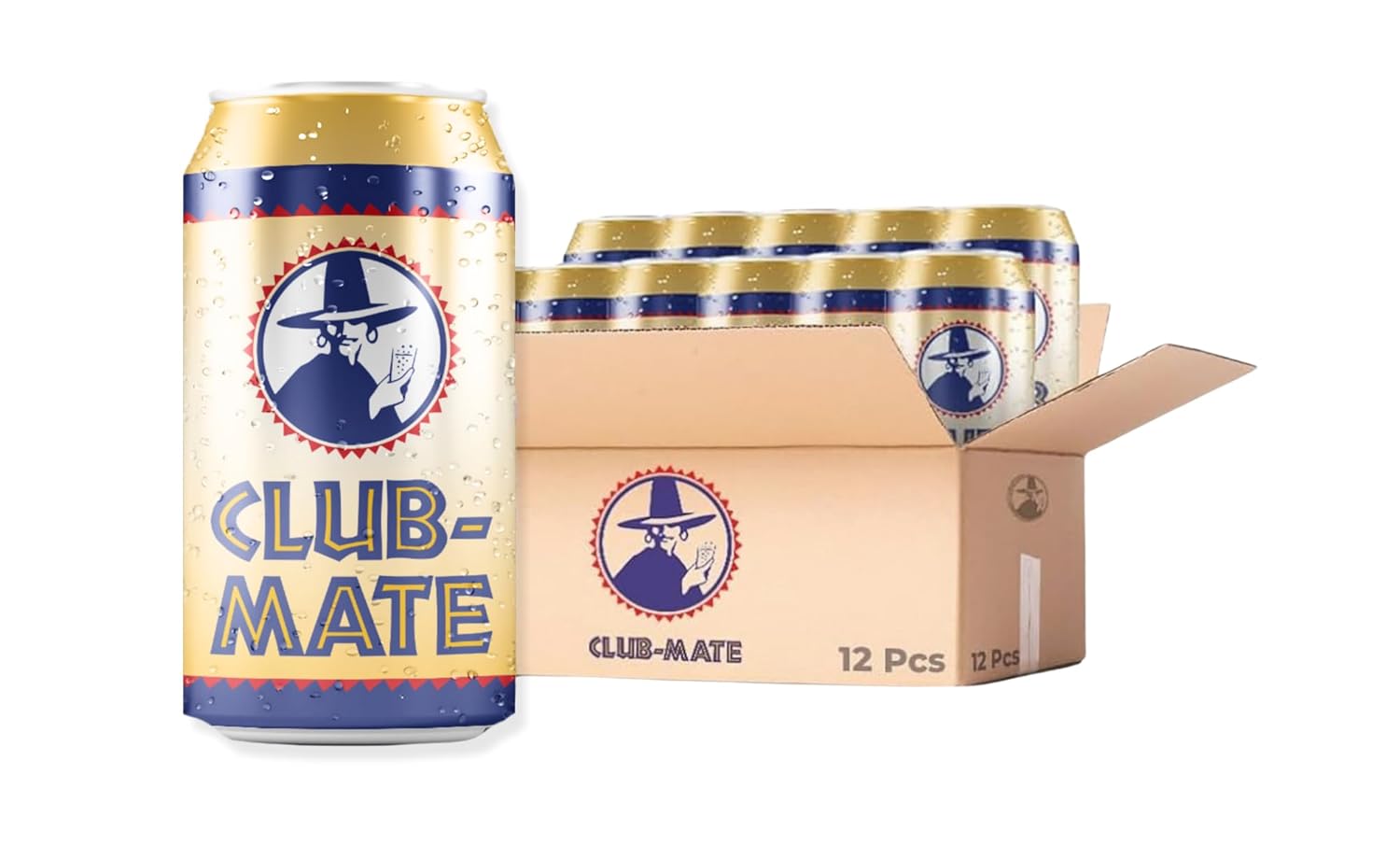 Club-Mate Sparkling Yerba Mate Tea | Berlins Famous Soft Drink | Natural High Energy, Low Sugar, All Natural Flavors | Vegan, Gluten-Free, High Caffeine - 11.2oz Can (12 Pack)