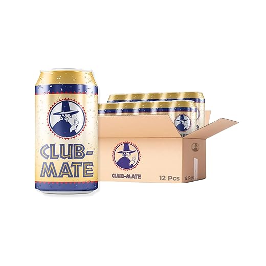 Club-Mate Sparkling Yerba Maté Tea | Berlin’s Famous Soft Drink | Natural High Energy, Low Sugar, All Natural Flavors | Vegan, Gluten-Free, High Caffeine - 11.2oz Can (12 Pack)