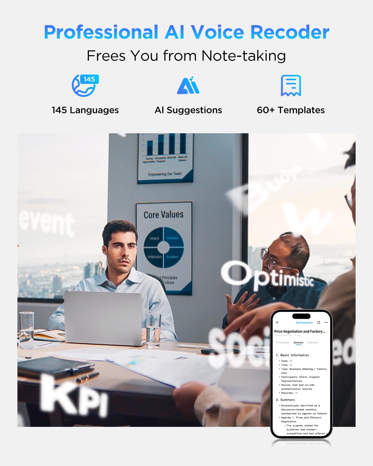 BOYA Notra Grabadora de Voz IA toma de notas todo en uno para reuniones y llamadas, transcripción y resumen inteligentes, control por app, 140+ idiomas, diseño magnético ultradelgado