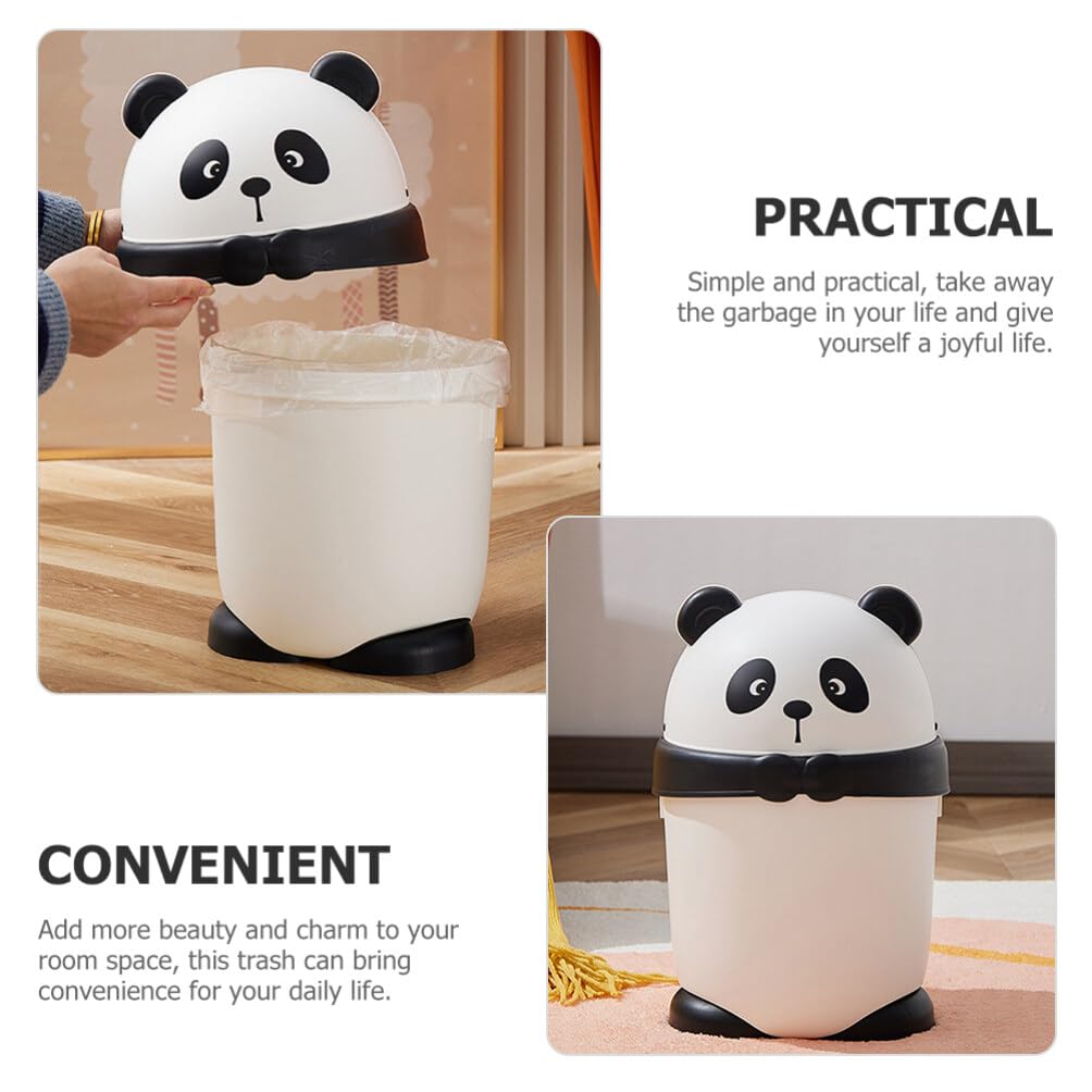 Luxshiny Niedlicher Mülleimer in Pandaform aus Pp mit Klappdeckel Moderner und Rustikaler Stil für Büro und Zuhause Kompakter Abfalleimer fürs Schlafzimmer
