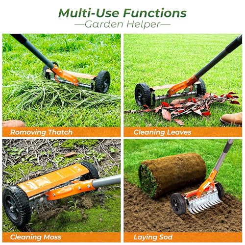 Walensee Manual Lawn Dethatcher Rake with Wheels, Adjustable Handle - image 6