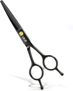 ULG Professional 6.5 Inch Hair Cutting Scissors - Ultra Sharp Japanese Stainless Steel Barber Shears, Ambidextrous Salon Scissors for Men, Women, Kids, Black Gloss Finish