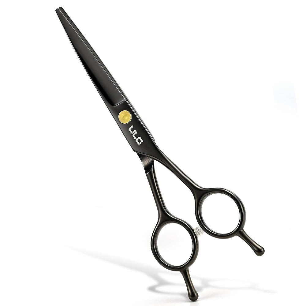 ULG Professional Hair Cutting Scissors 6.5 Inch - Sharp Barber Shears, Stainless Steel Symmetrical Salon Haircut Scissors for Women, Men, Kids, Gloss Paint Finish, Black