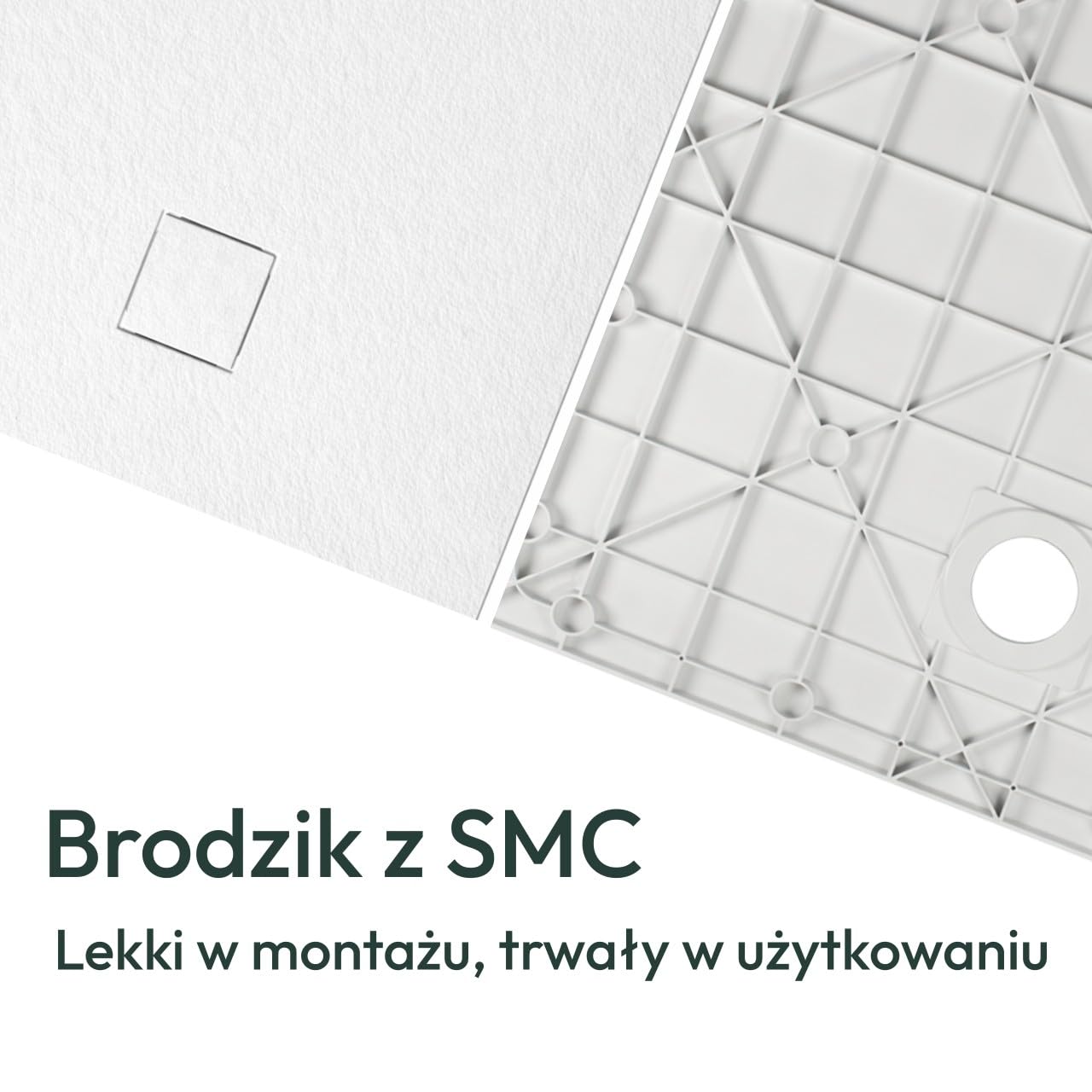 AQUAUNO Brodzik prysznicowy 140 x 80 cm o wyglądzie kamienia, ultra płaski 2,6 cm – brodzik z kompozytu SMC, w zestawie syfon, odpływ 90 mm, czyszczenie od góry, biały