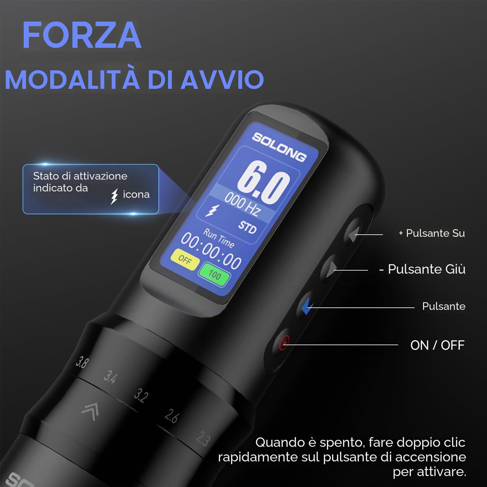 Solong Wireless Tattoo Kit 7 Modalità Macchina Rotativa 1600mAh LCD SL-TKE200AEU-1