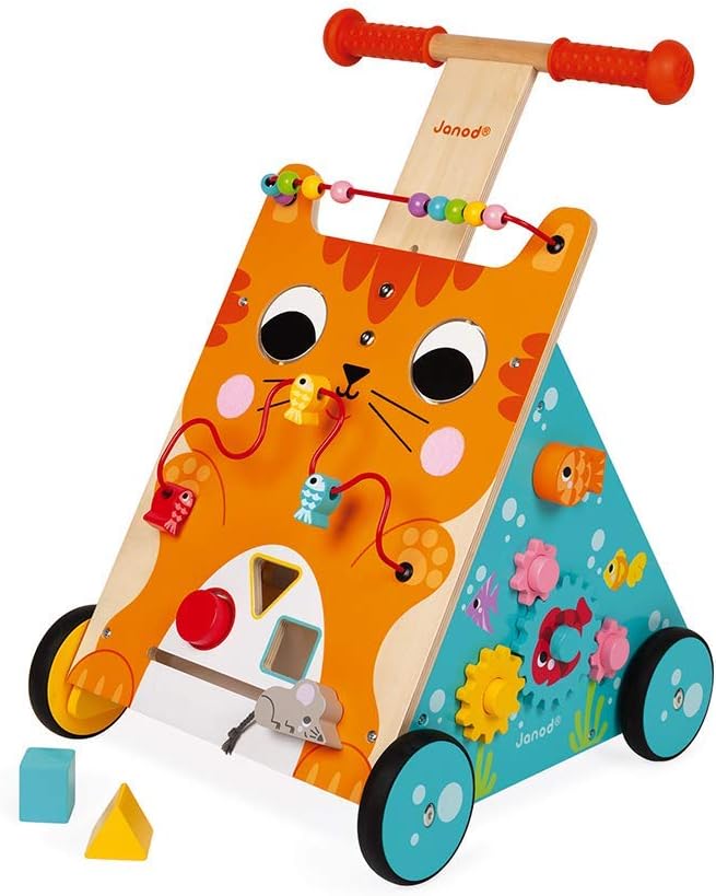 Janod Wooden Activity Baby Walker Cat - 21.1" Tall - Ages 12 Months+ - J08005 One Color