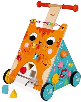 Janod Wooden Activity Baby Walker Cat - 21.1" Tall - Ages 12 Months+ J08005 One Color