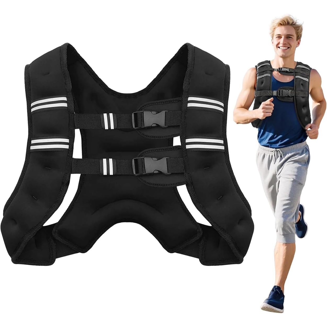 Weighted Vest 12lb with Reflective Stripe and Double Adjustable Buckle Straps Fitness Weight Vest for Workout Strength Training