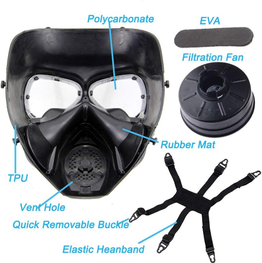 Outdoor Paintball Shooting Face Protection Gear Tactical Full Face Anti Fog Paintball PC Mask with Air Filtration Fan