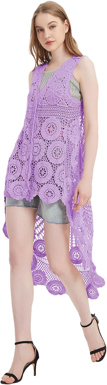 Anna-Kaci Womens Hippie Bohemian Floral Crochet Lace Trim Sleeveless Vest Cardigan - Image 4
