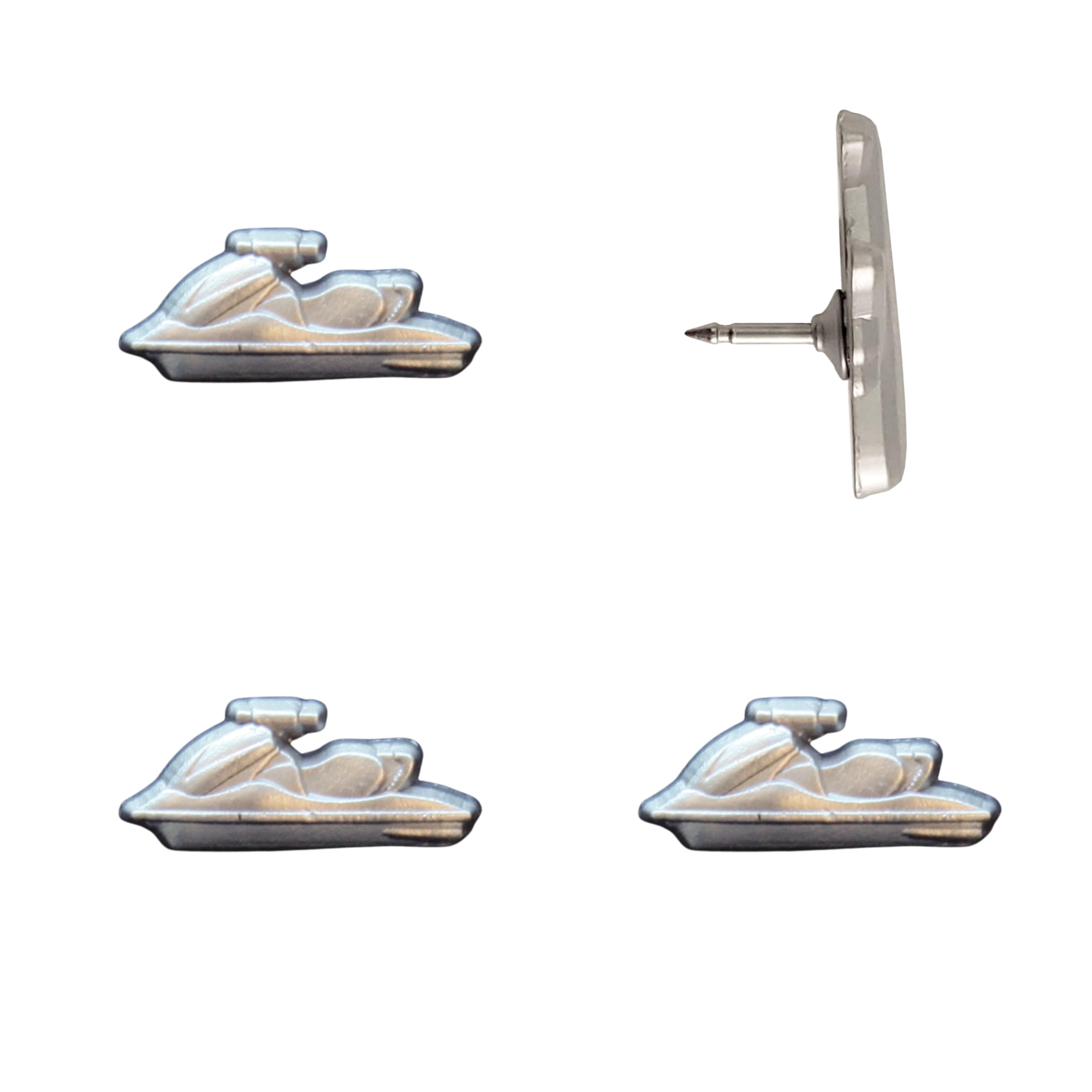 Jet Ski Push Pins - Silver Jet Ski Map Pins for Cork Boards, Maps, or Lapel Use - Designed in USA - Set of 4