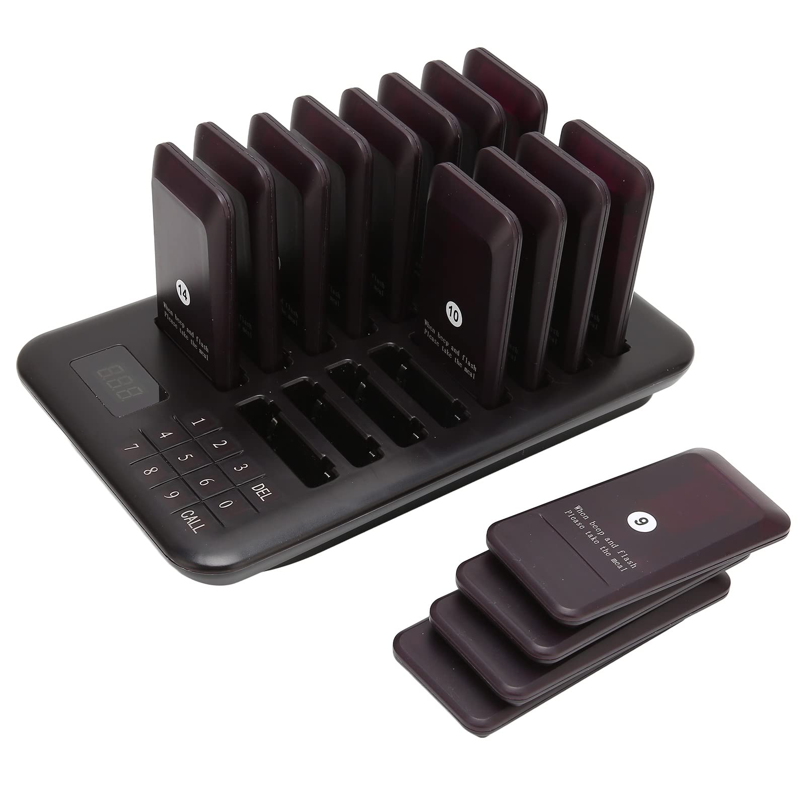 Cercapersone Portata 800 Metri, Chiamata Wireless per Ristoranti con 3 Modalità Vibrazione, 16 Ricevitori, Batteria 250mAh 20 Ore, Ideale per Personale in Attesa