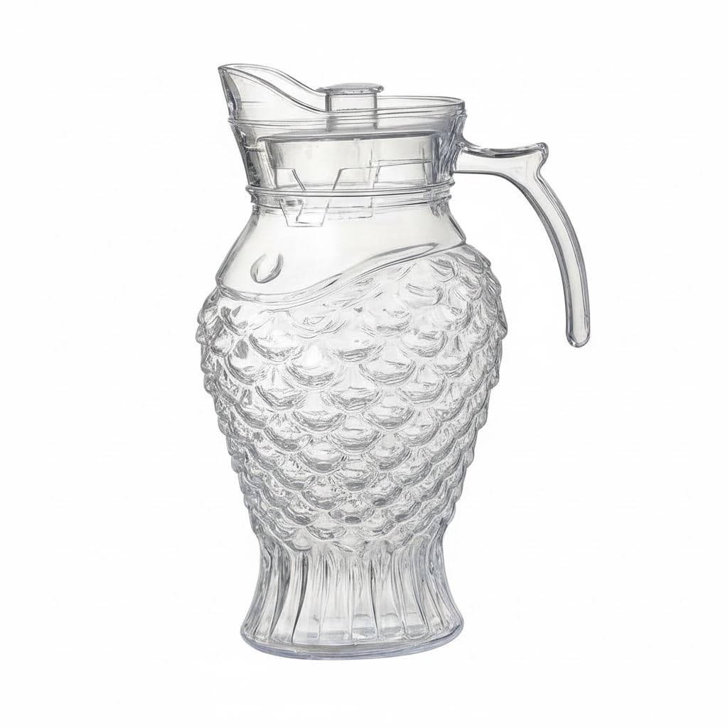 Amishaine Clear Decorative Fish Shaped Water Pitcher with Textured Scale Design and Curved Handle for Serving Juice Infused Drinks iced Beverages and Table Refreshments Suitable for Home Kitchen