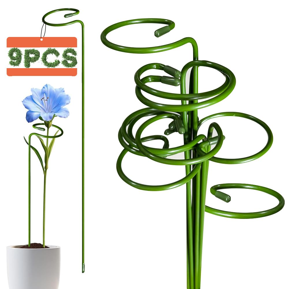 Teenfa 9 PCS 45cm Metal Plant Support Stakes, Single Stem Hoop Flower Supports